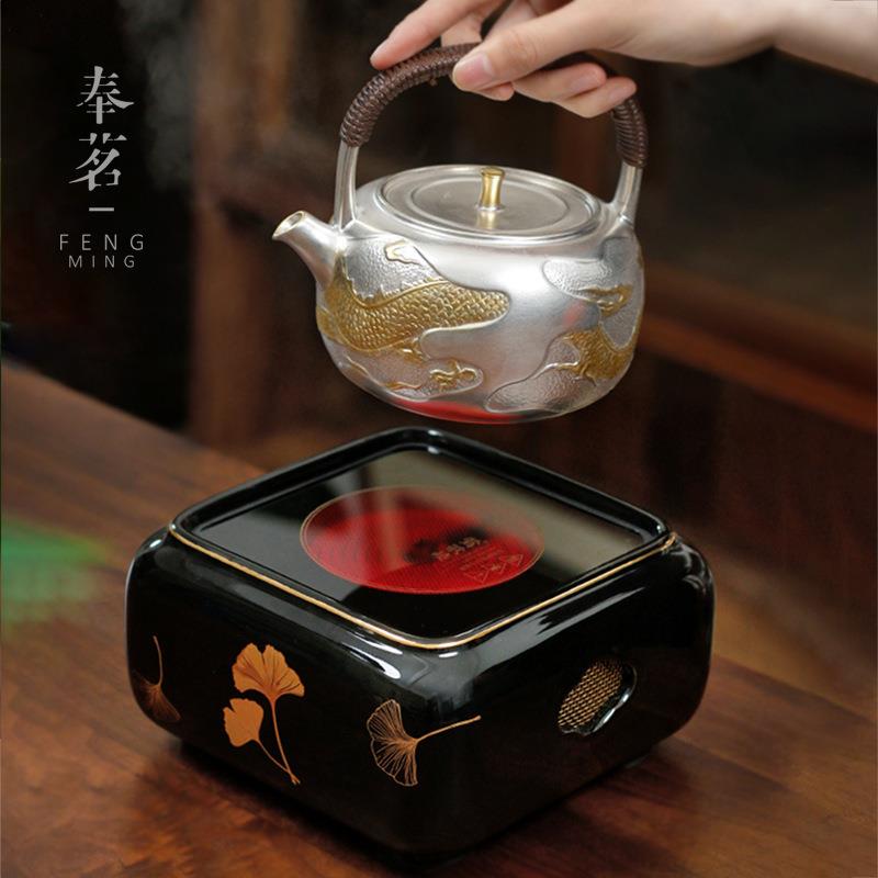 鎏银煮茶烧水壶陶瓷煮茶壶陶壶莺歌烧电陶炉茶炉套装茶具