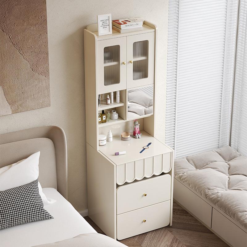 梳妆台卧室现代简约奶油风化妆桌网红小型床头柜化妆凳收纳柜一体