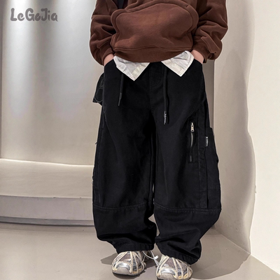 男童加绒工装裤秋冬款2025新款