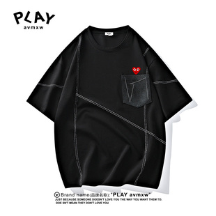 新款 情男女同款 时尚 PLAY 短袖 官方T恤2025年夏季 圆领五分袖 AVMXW