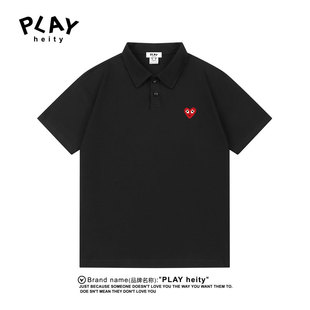 HEITY 男女情侣款 PLAY 官方POLO衫 爱心潮牌 夏季 纯色翻领宽松短袖