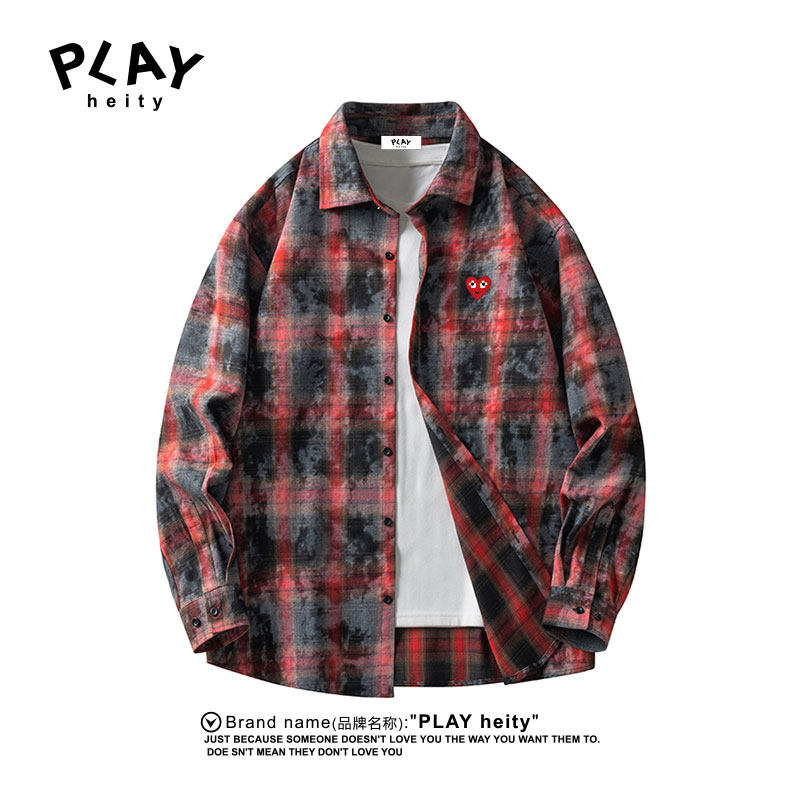 PLAYHEITY男女春秋扎染格子衬衫