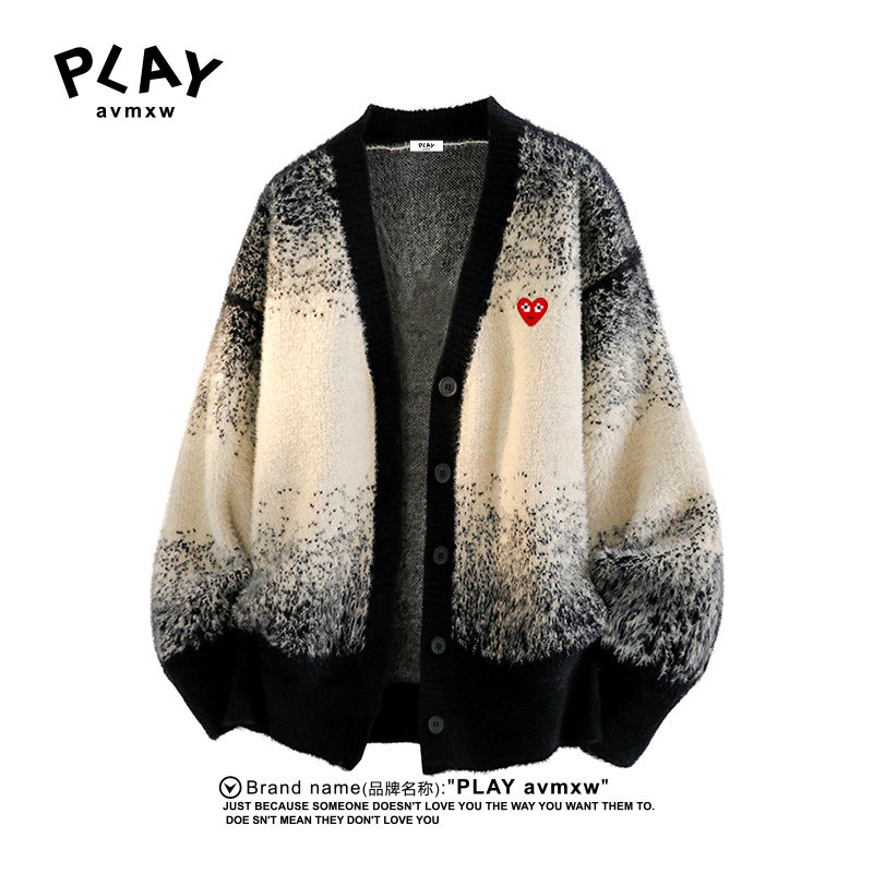 PLAY AVMXW 官方开衫毛衣秋冬季新款情侣同款休闲水貂绒V领针织衫