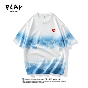 新款 情男款 时尚 PLAY 短袖 官方T恤2025年夏季 印花宽松五分袖 AVMXW