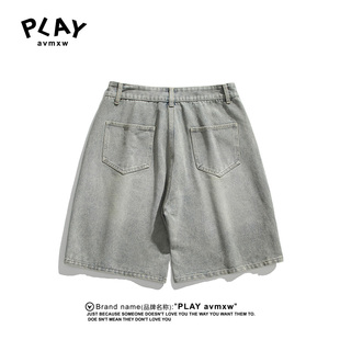 新款 官方夏季 短裤 情侣时尚 PLAY 潮流百搭休闲水洗牛仔裤 AVMXW