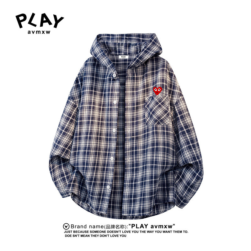 PLAYAVMXW连帽时尚百搭格子衬衣