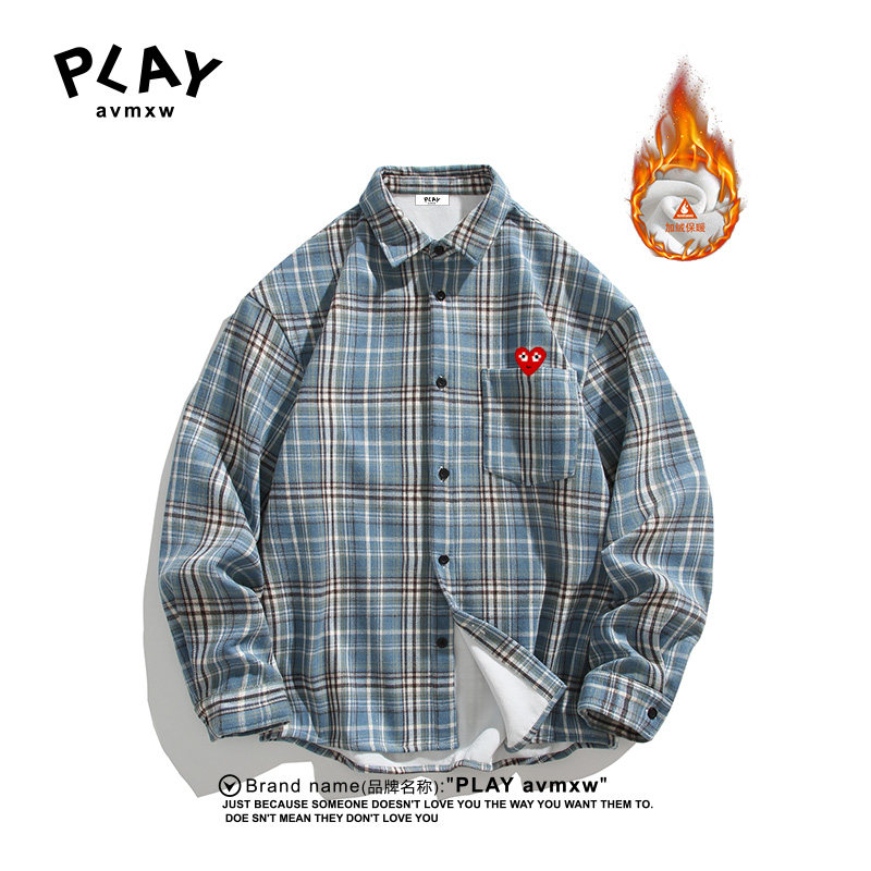 PLAYAVMXW休闲格子尖领衬衫