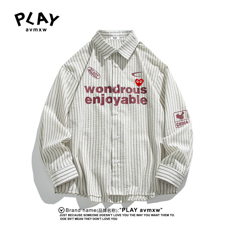 PLAYAVMXW叠穿印花压皱条纹衬衣