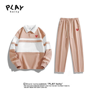 男女2024春秋新款 官方运动套装 休闲情侣Polo领运动服 HEITY PLAY