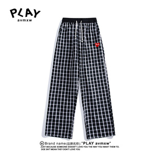 PLAY AVMXW 官方休闲裤春秋季情侣同款潮牌时尚宽松格子直筒长裤