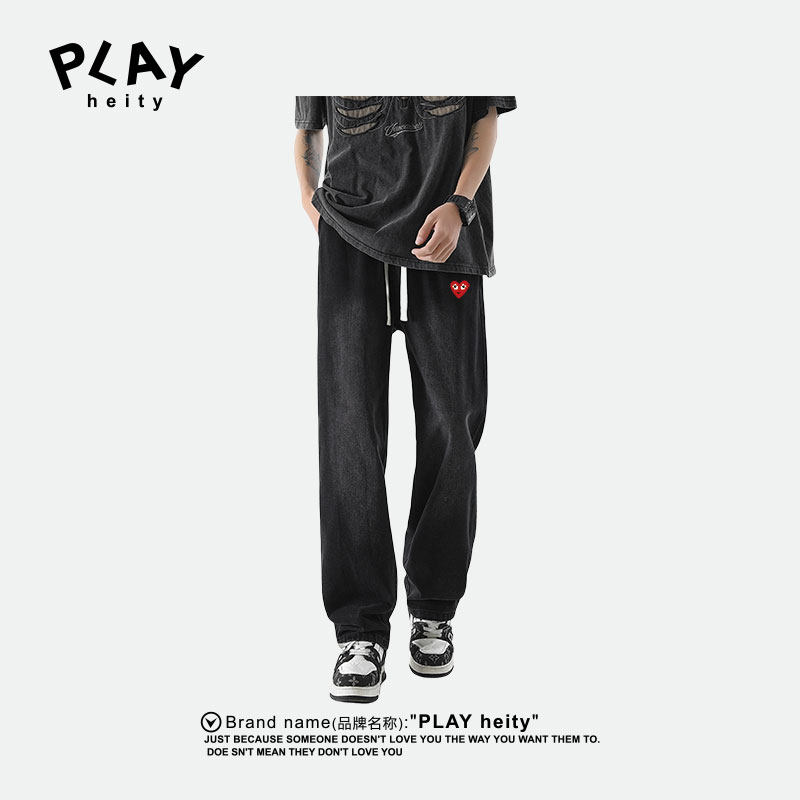 PLAY HEITY 官方牛仔裤男夏季美式潮牌直筒宽松大码痞帅牛仔长裤
