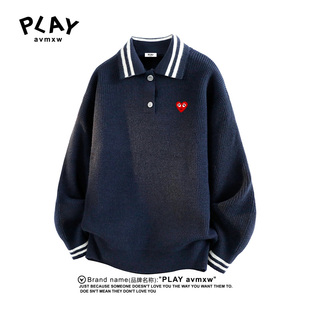 秋冬季 官方套头针织衫 新款 情侣同款 翻领毛衣 PLAY 休闲时尚 AVMXW