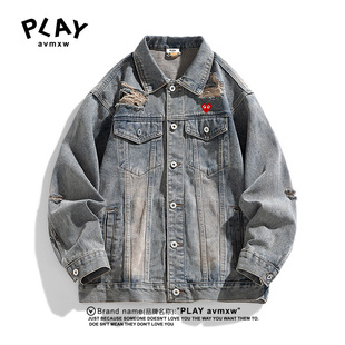 水洗做旧复古潮牌情侣外套 官方牛仔夹克男2025春秋季 PLAY AVMXW
