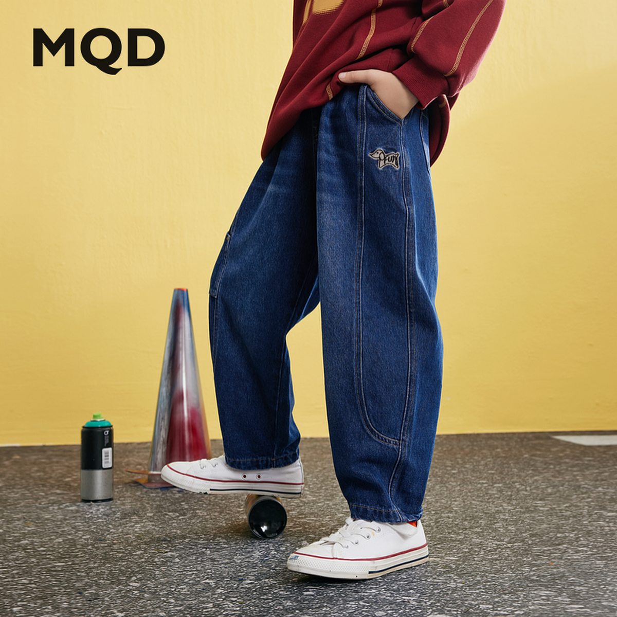 MQD童装儿童男童25秋新品学院潮酷休闲百搭中大童裤子宽松牛仔裤