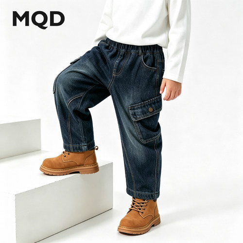 MQD男童学院风宽松牛仔裤秋季