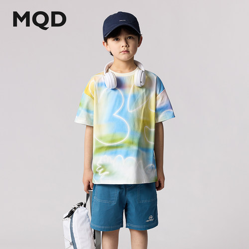 【吸湿速干】MQD童装男大童夏款花色多巴胺休闲儿童短袖宽松T恤