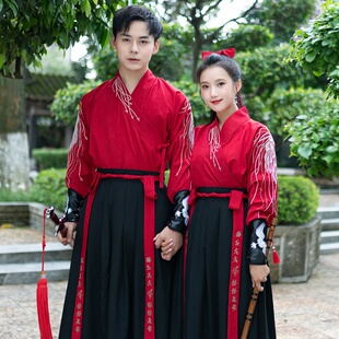 租赁汉服红色系古装伴娘服伴郎服公司年会演出服租情侣男女同款