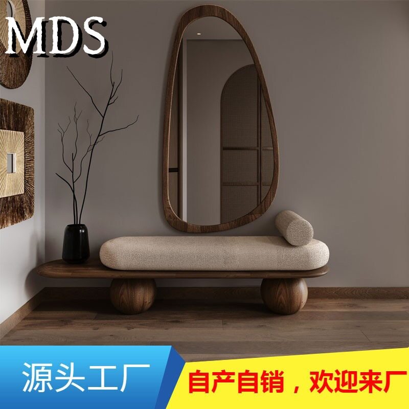 中古风黑胡桃木设计师长条凳