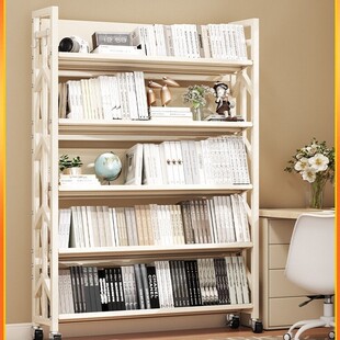 2026钢制书架落地置物架家用可移动铁艺架子一体靠墙学生书桌收纳