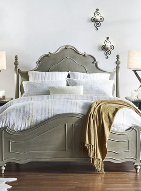 美式法式轻奢实木雕花床简约现代高端公主床婚床仿古做旧儿童床