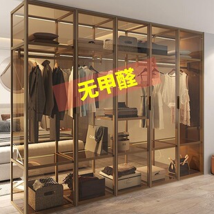 2026钢化玻璃衣柜铝合金开放式推拉门衣帽间轻奢简约平门衣橱柜