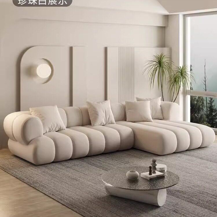 美式轻奢真皮三人拉扣沙发