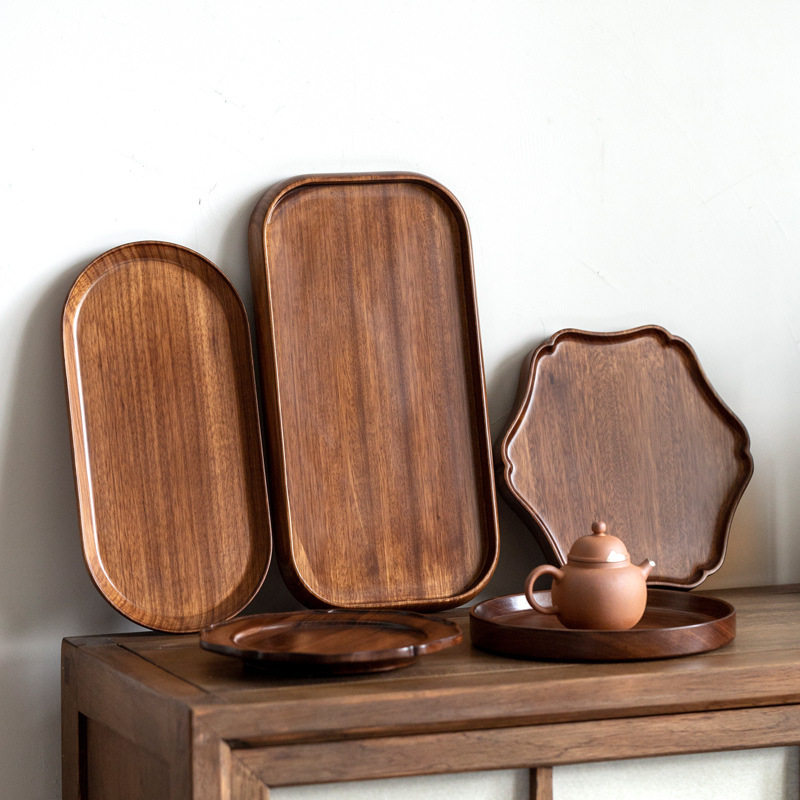 胡桃木茶盘托盘家用茶盘放茶杯果盘木制水杯收纳日式简约大号盘子