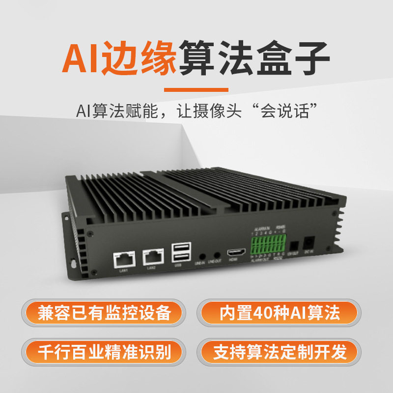 AI边缘计算盒子8路40种算法视频分析工地加油站社区安防监控