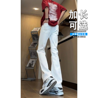 加长款白色加绒弯刀软牛仔裤男款