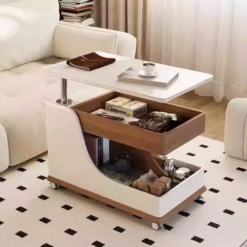 TK413#客厅阳台可移动旋转伸缩小角几茶几茶车茶水柜岩板边柜可升