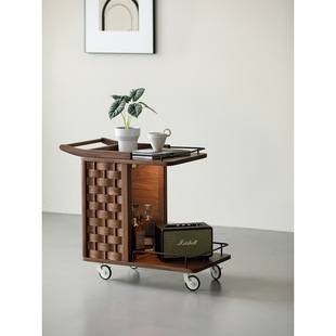 YH035e黑胡桃木可移动边几带轮现代简约轻奢高级感客餐厅移动茶几
