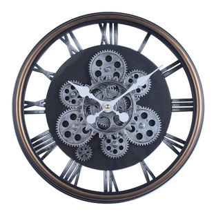 齿轮转动大型挂钟复古静音美式时钟机械高级钟表挂墙独特设计时钟