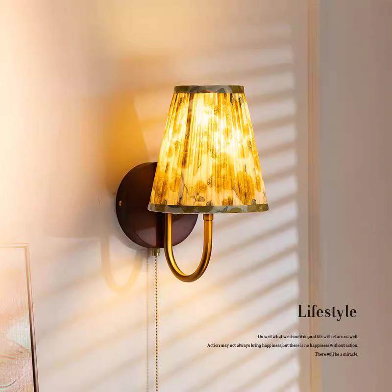 中古风玫瑰印花实木壁灯走廊过道卧室床头法式复古装饰氛围灯casa