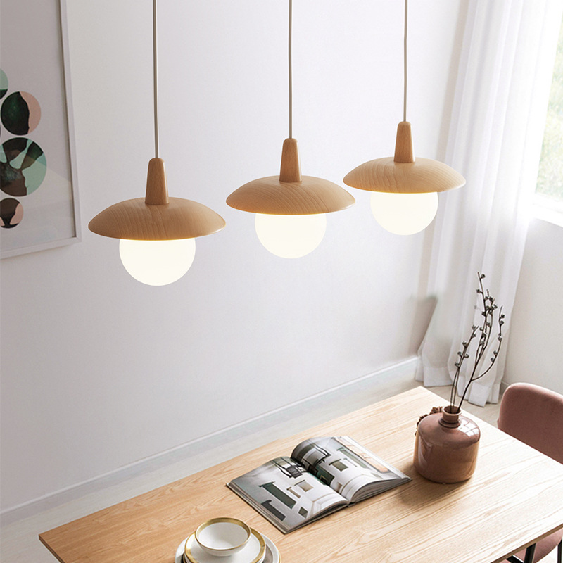 实木吊灯日式餐厅灯北欧简约现代单头吊灯吧台玄关床头网红灯具