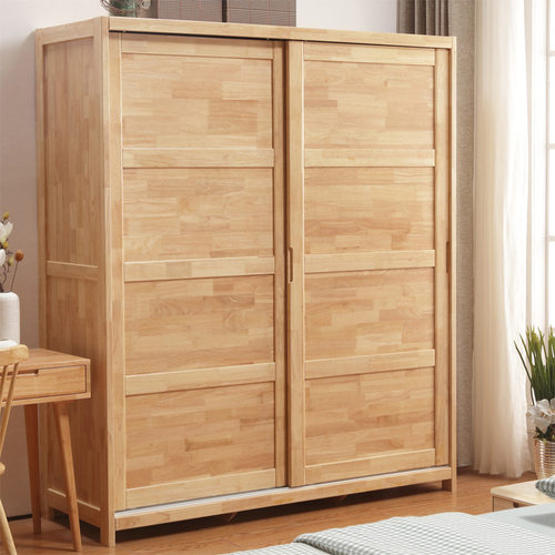 【实木衣柜】北欧简约实木衣柜静音推拉门卧室橱柜多功能大储物柜