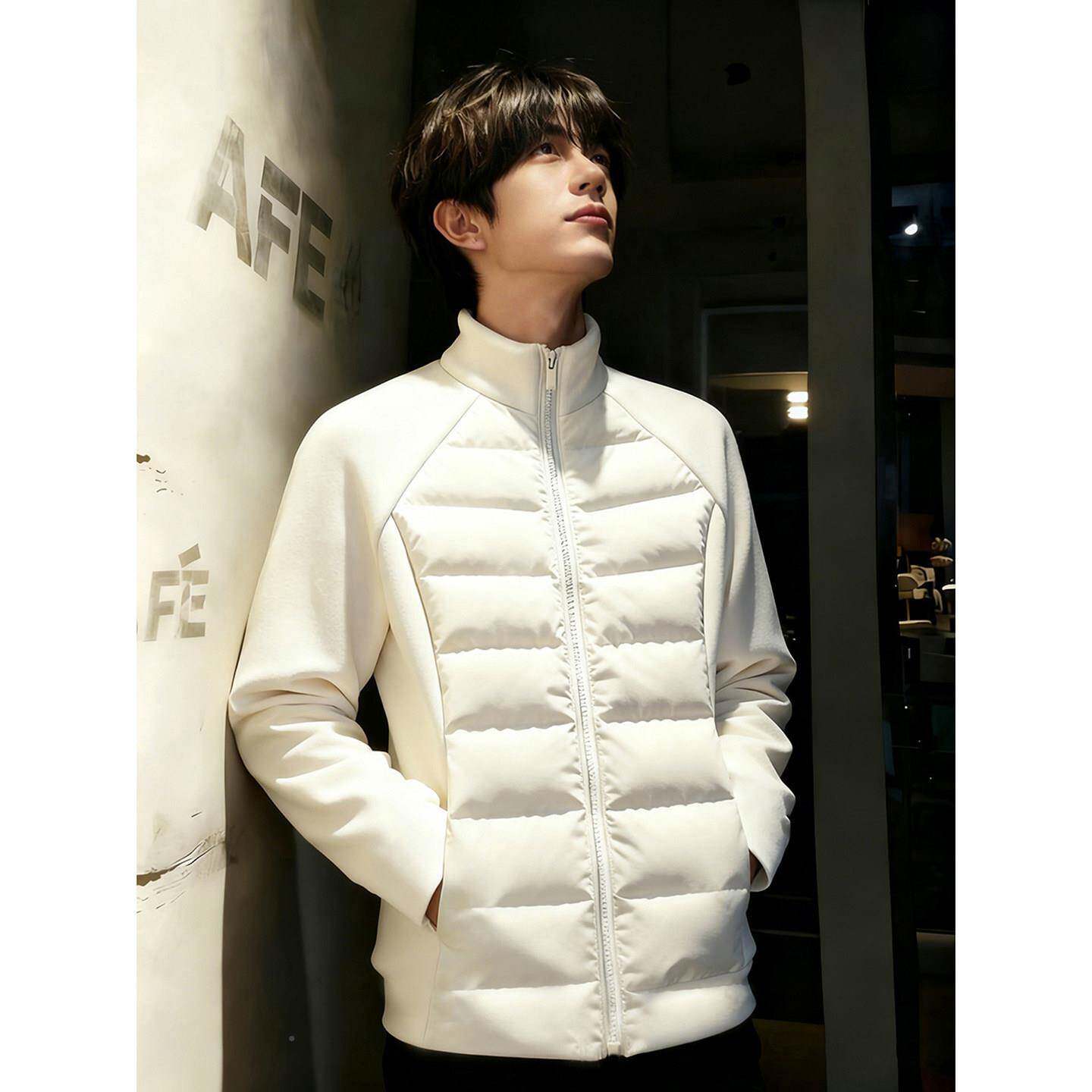 白色男轻量化排骨羽棉服冬季修运动绒羽绒内胆保身BG251114暖立领