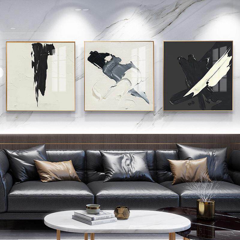 北欧客厅卧室挂画现代抽象艺术装饰画餐厅墙面黑白油画办公室壁画