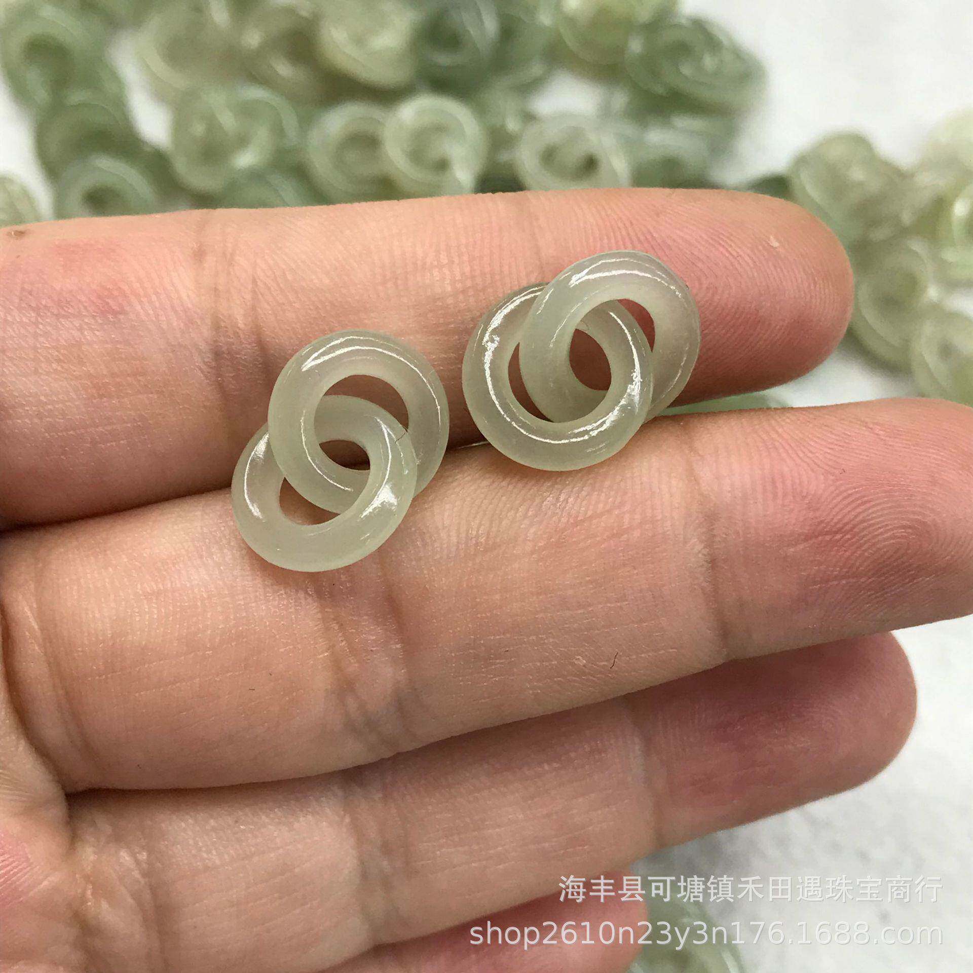 和田玉青海料环环相扣吊坠12mm饰品DIY圈圈手串项链挂件配件