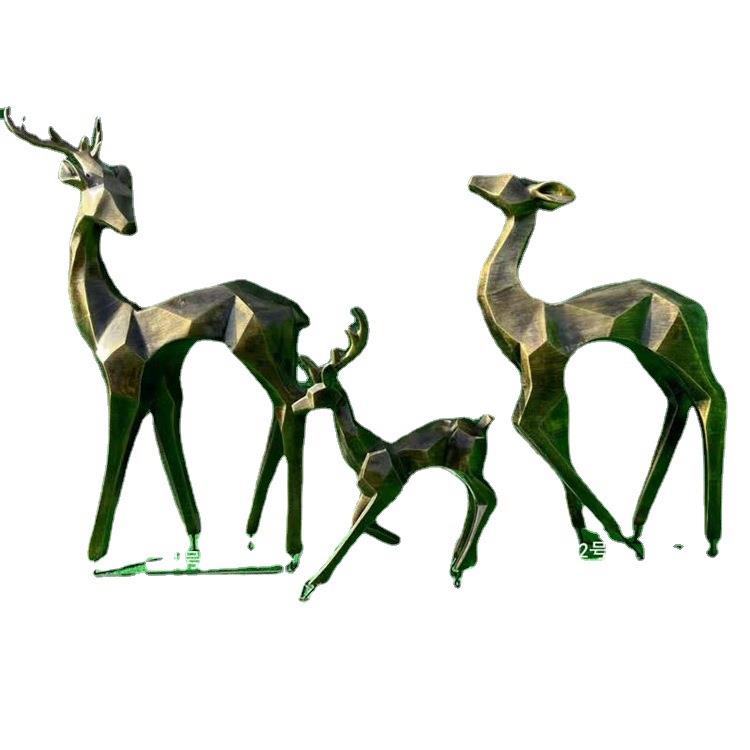 艺染林专业供应玻璃钢仿铜动物几何鹿雕塑公园景观落地装饰摆件
