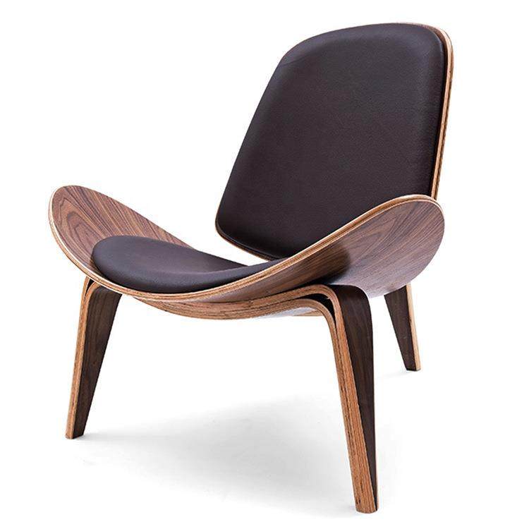 出口板木结合休闲躺椅简约北欧曲木椅三脚椅胶合板弯曲木飞机椅