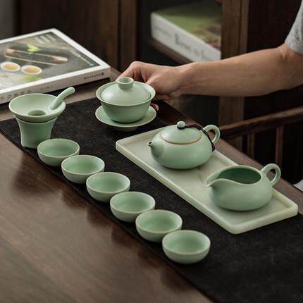 汝窑茶具套装家用开片汝瓷功夫茶壶茶杯盖碗整套陶瓷西施壶礼盒装