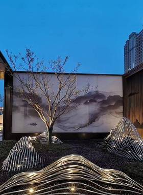 不锈钢假山雕塑园林水景山形雕塑户外不锈钢雕塑