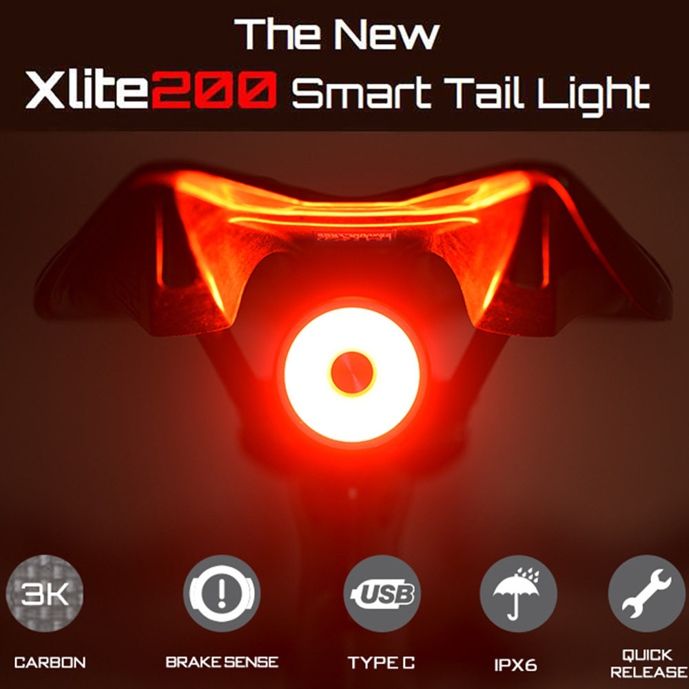 新品xlite200碳纤维ENFITNIX自行车尾灯USB充电智能感应刹车灯