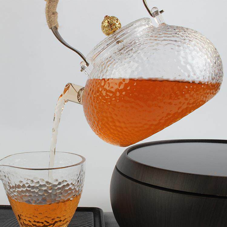 锤纹提梁煮茶玻璃壶泡茶壶日式锤目纹玻璃茶具茶壶电陶炉煮茶壶