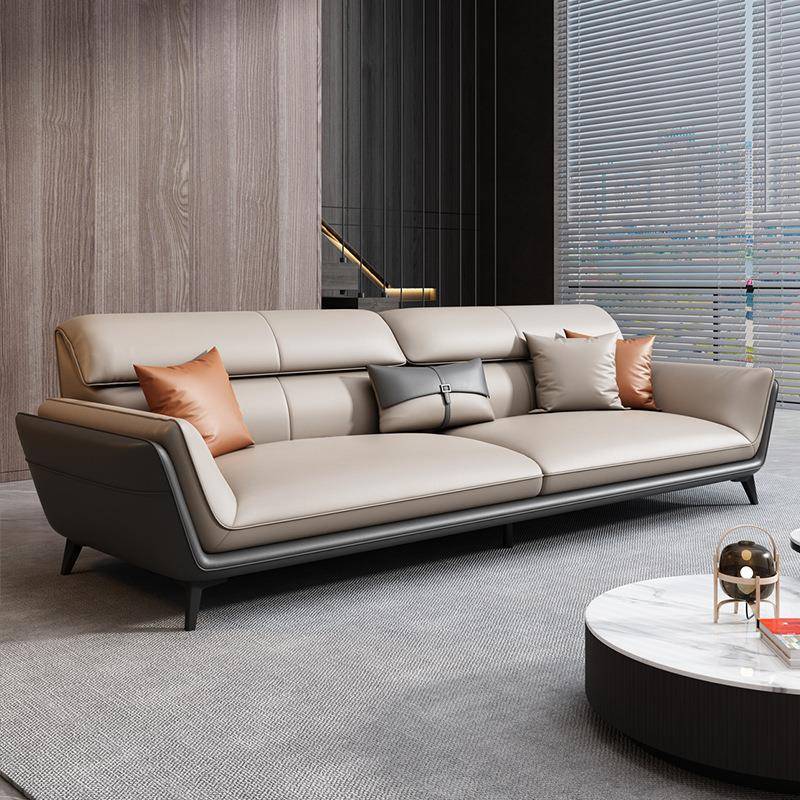 拼色办公室真皮沙发现代简约休闲三人位商务洽谈老板会客贵宾接待