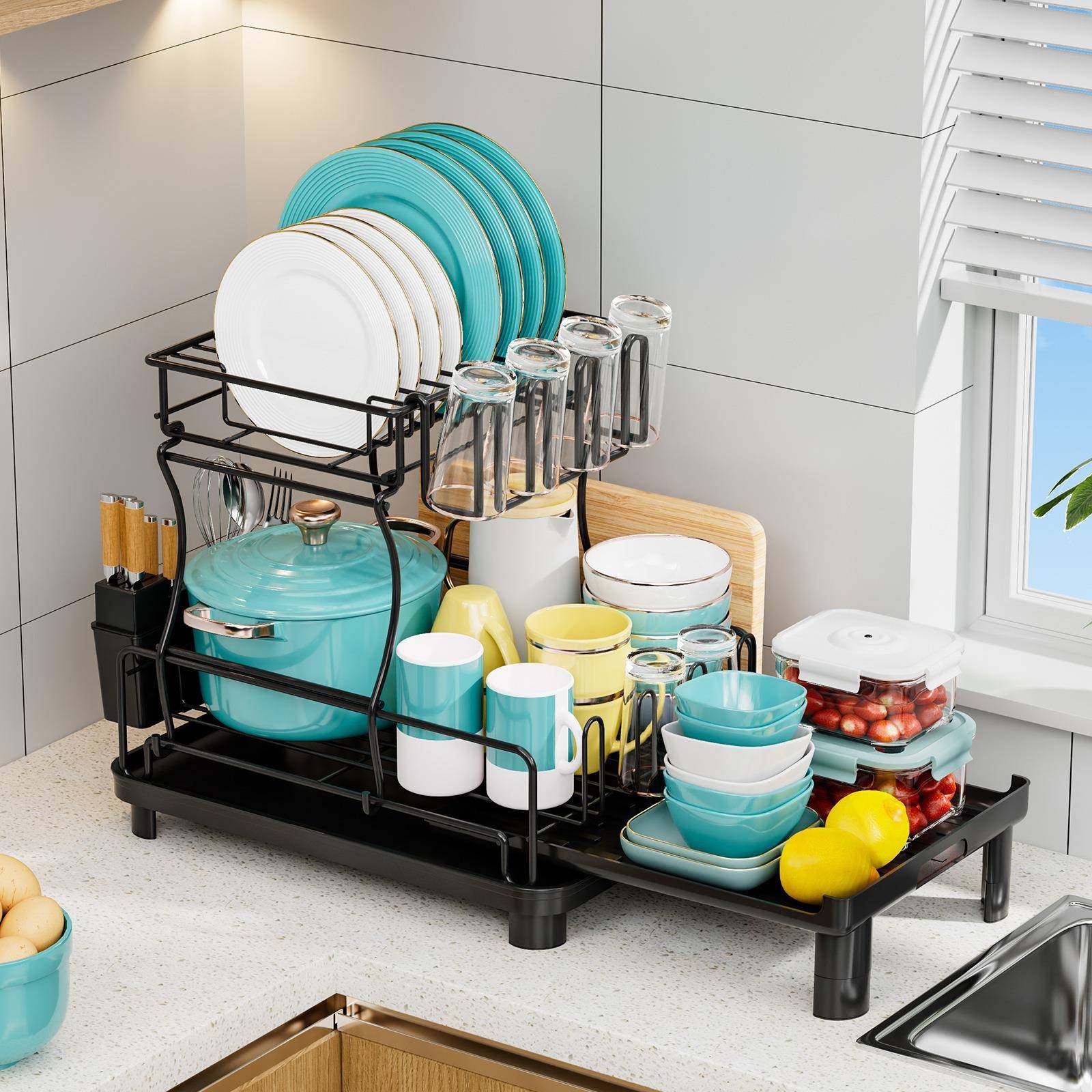 台面双层沥水收纳架可伸缩碗架厨房置物架放碗盘筷子沥水篮,农机/农具/农膜,其它农用工具,淘宝优惠券,粉丝福利购,淘宝优惠卷