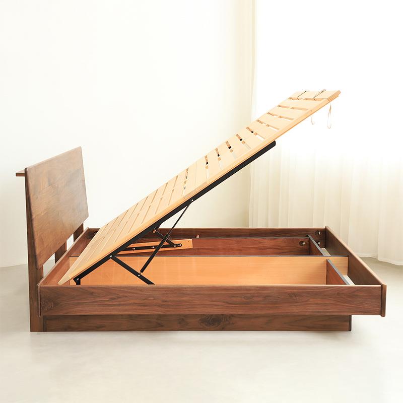 北欧黑胡桃木实木储物床悬浮樱桃木原木气压床箱体双人收纳高箱床