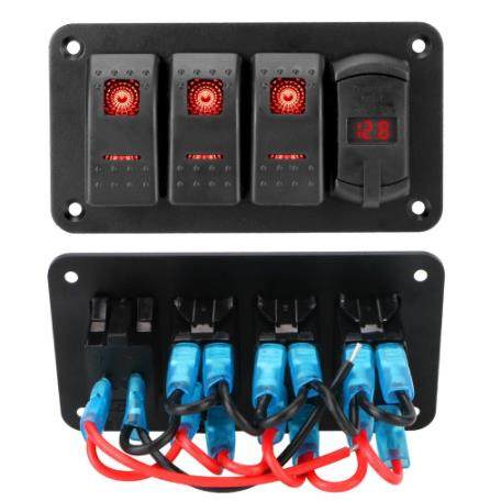 直销汽车改装4位面板开关电压表双USB端口12v带灯开关拨动,农机/农具/农膜,其它农用工具,淘宝优惠券,粉丝福利购,淘宝优惠卷