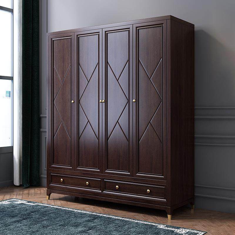 美式实木衣柜家用卧室现代简约轻奢樱桃木实木四门五门收纳柜衣橱
