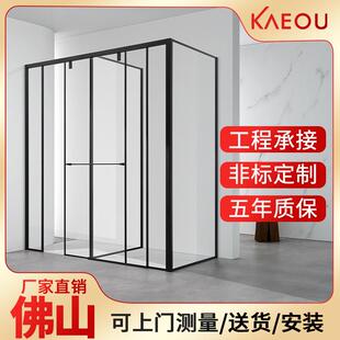 盖欧T字型淋浴房304不锈钢一门两用干湿分离大户型洗澡房玻璃门